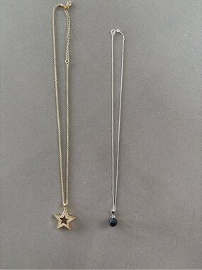 Gold Star Pendant Necklace - and black pendant with sterling silver chain